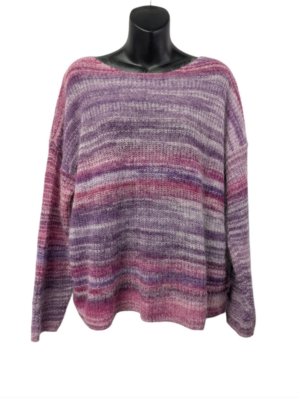Elsamanda  Italian Mohair Alpaca Wool Fuzzy Striped Sweater Women's Size L